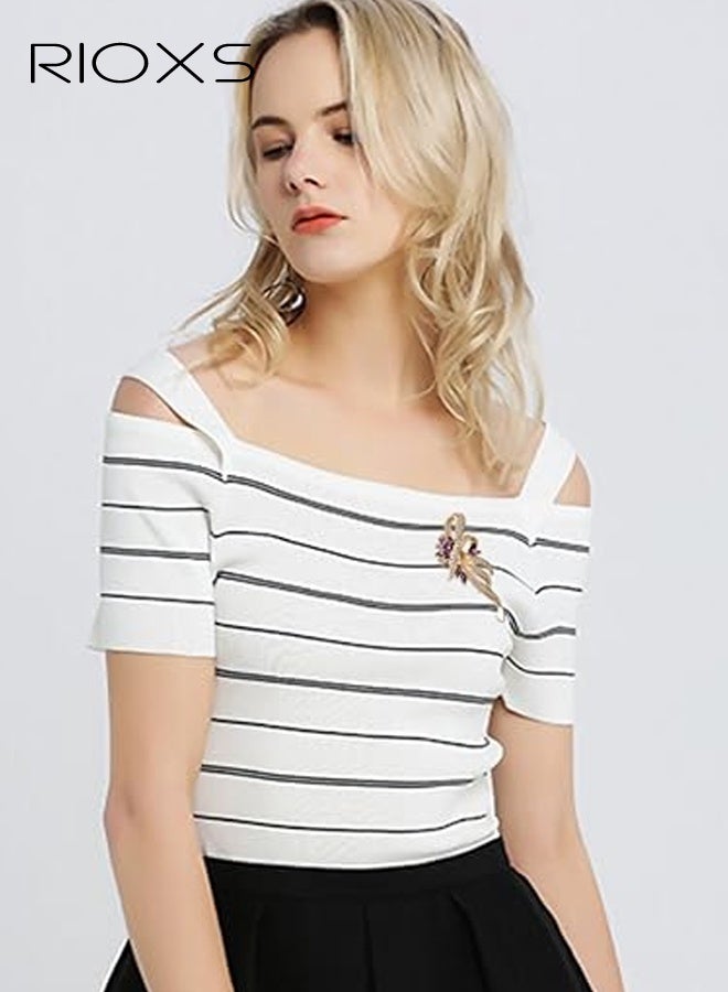 ريوكس بروش زهرة كريستالية مصنوع للنساء والفتيات، بروشات زهرية فاخرة مطلية بالذهب ومزينة بأحجار الراين اللامعة، دبابيس طية صدر السترة، هدية مجوهرات تخرج أنيقة ورائعة لابنة المعلمة والطالبات، لإكسسوارات الفساتين والقبعات والحقائب. - Image 2