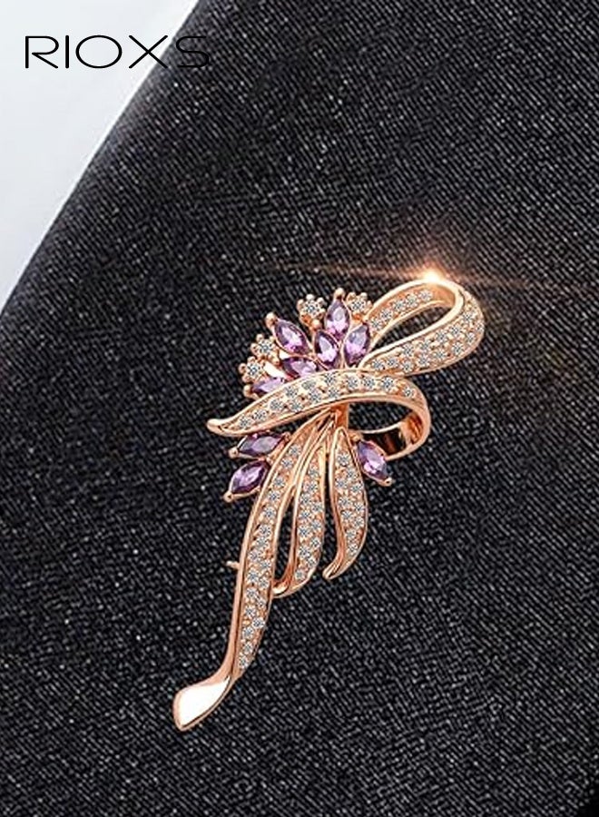 ريوكس بروش زهرة كريستالية مصنوع للنساء والفتيات، بروشات زهرية فاخرة مطلية بالذهب ومزينة بأحجار الراين اللامعة، دبابيس طية صدر السترة، هدية مجوهرات تخرج أنيقة ورائعة لابنة المعلمة والطالبات، لإكسسوارات الفساتين والقبعات والحقائب. - Image 3