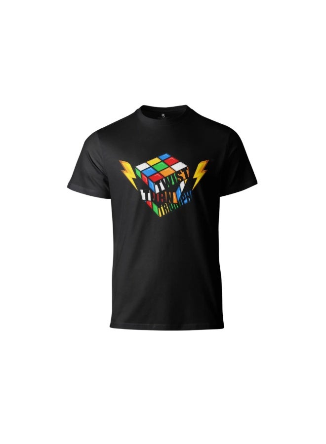 Cubuzzle Twist Turn Triumph Graphic Cotton T-Shirt Casual Sportswear Black M