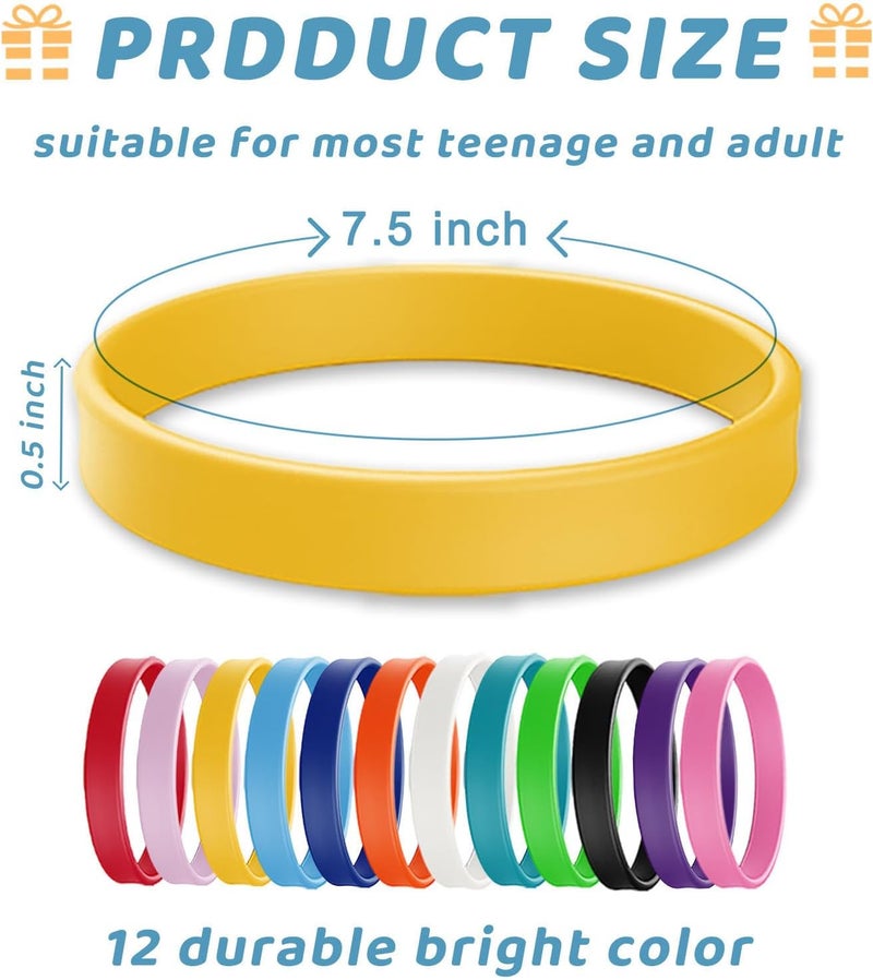 ZiKON 12 Pcs Solid Color Silicone Wristbands Blank Stretch Silicone Wristbands Colorful Rubber Bracelets for Women Men Gifts - Image 2