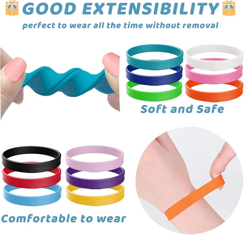 ZiKON 12 Pcs Solid Color Silicone Wristbands Blank Stretch Silicone Wristbands Colorful Rubber Bracelets for Women Men Gifts - Image 4