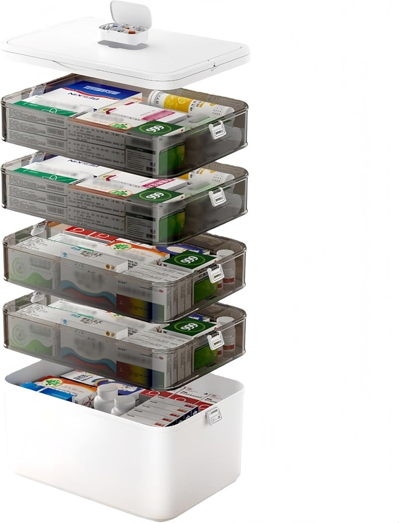 GDELINGZH 5Layer Medicine Storage Box Portable Plastic Medicine Organizer with Handle Family Travel First Aid Kit Multi Function Storage Case with Dividers for Home Use (5Layer) - Image 1