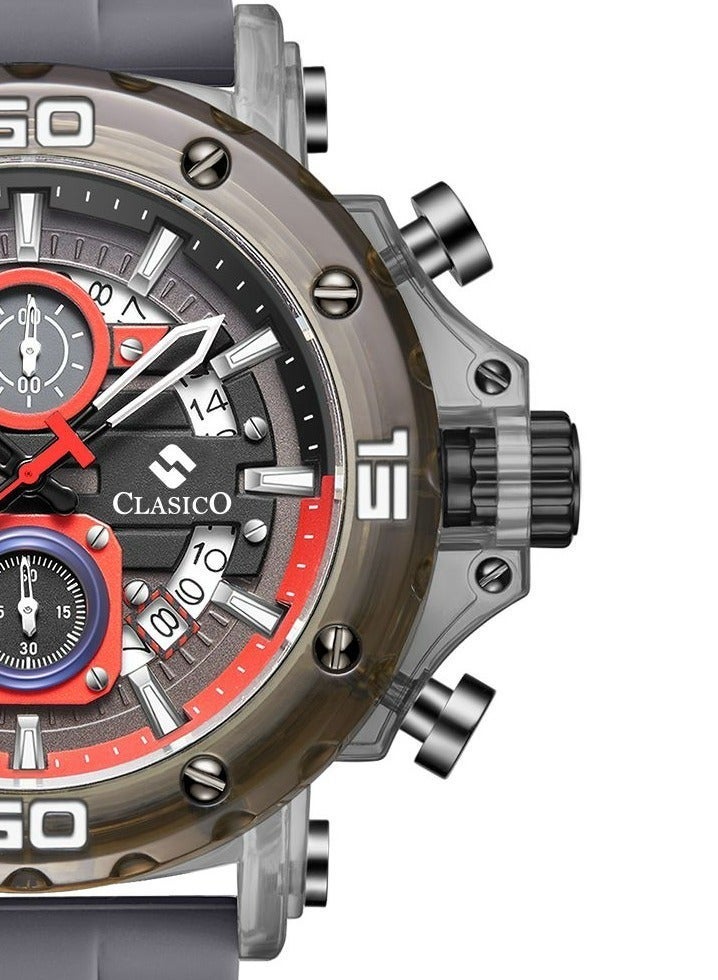 Clasico Obsidian Drive Men’s Luxury Chronograph Watch | 45mm Grey Dial | Elite PE903 Movement | Grey Silicone Strap | 3ATM Water Resistant Luxury Watch - Image 2