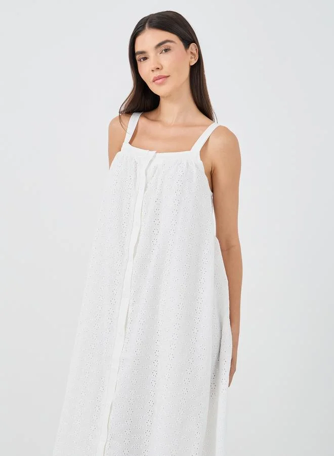 ستايلي Styli Schiffli Strappy Buttoned Slipdress