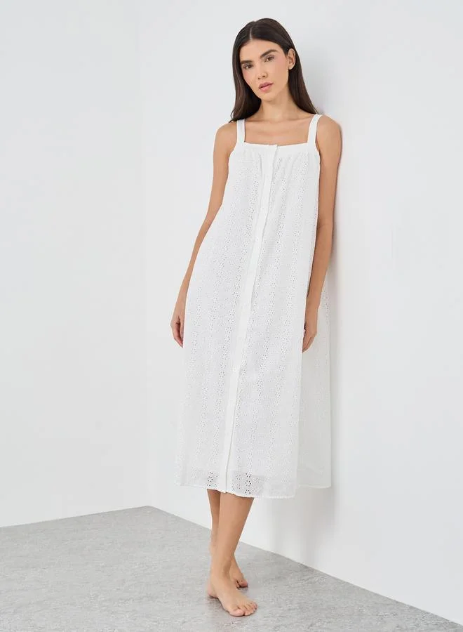 ستايلي Styli Schiffli Strappy Buttoned Slipdress