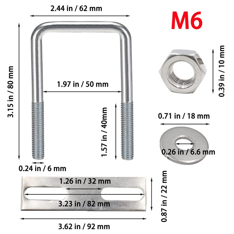 Generic duoyif 4pcs U-Bolts m6 Bolts U-U-Bolts 80 x 50mm, Square U-Bolts Stainless Steel, U-Bolts With Nuts, Frame Plate, Round Rings, U-Bolt Lock For Tube Diameter Smaller Than 50mm  - Image 2