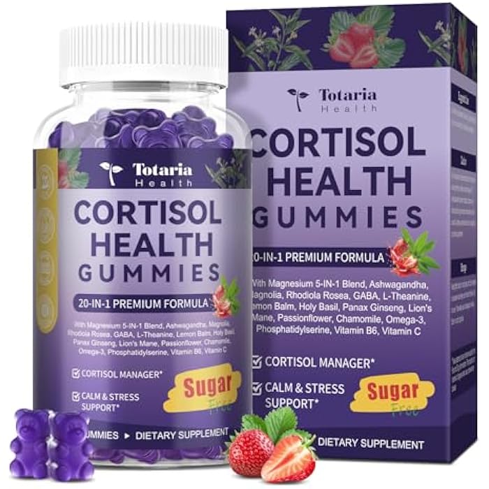 Totaria Cortisol Supplements for Women & Men 20-in-1 Cortisol Gummies with Ashwagandha Rhodiola Rosea Magnesium Phosphatidylserine Calm Focus Mood Support Healthy Cortisol Levels 30 Day Supply - Image 1