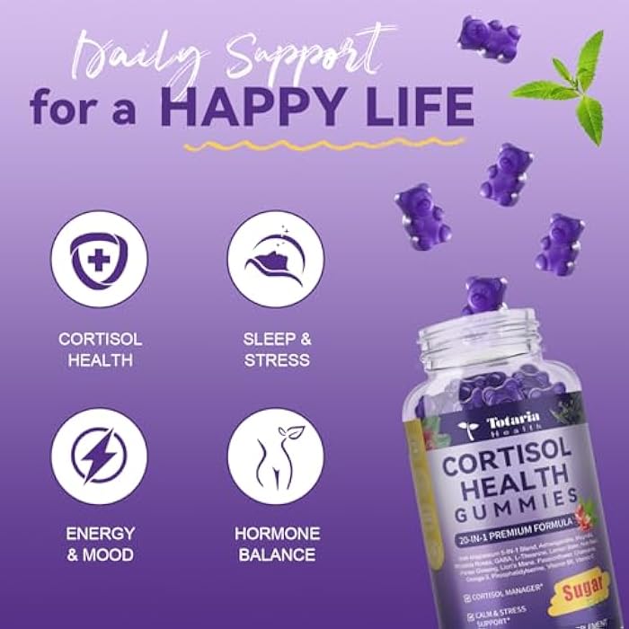 Totaria Cortisol Supplements for Women & Men 20-in-1 Cortisol Gummies with Ashwagandha Rhodiola Rosea Magnesium Phosphatidylserine Calm Focus Mood Support Healthy Cortisol Levels 30 Day Supply - Image 5