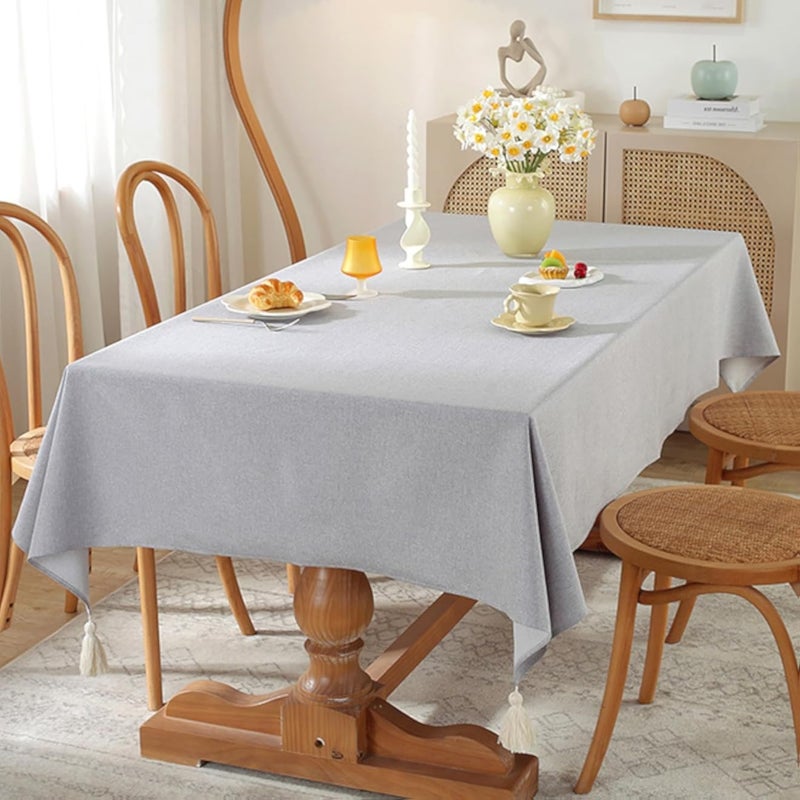 مفرش طاولة مستطيل مقاوم للماء من دايونغ، مصنوع من القطن والكتان، مقاوم للزيوت والبقع، سهل التنظيف، مناسب لطاولة الطعام المنزلية، وحفلات العشاء، وحفلات الزفاف، وطاولات البوفيه، والتخييم (رمادي، 140 × 180 سم)