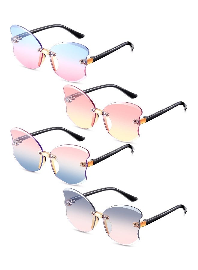 Generic Kid Sunglasses Rimless  erfly Shaped Trendy   Glasses Fairy Transparent  erfly Glasses Vintage Gradient Frame Eye Glasses Fashionable 90s Girls' Sunglasses 4 Pairs  - Image 1