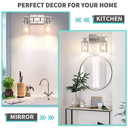ShineTech 2-Light Bathroom Light Fixtures, Modern Vanity Lights with Clear Glass Shade, Brushed Nickel Bathroom Vanity Light Over Mirror, Living Room - Image 5