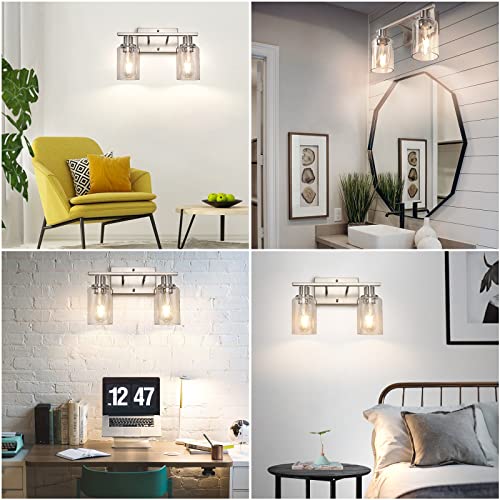 ShineTech 2-Light Bathroom Light Fixtures, Modern Vanity Lights with Clear Glass Shade, Brushed Nickel Bathroom Vanity Light Over Mirror, Living Room - Image 4