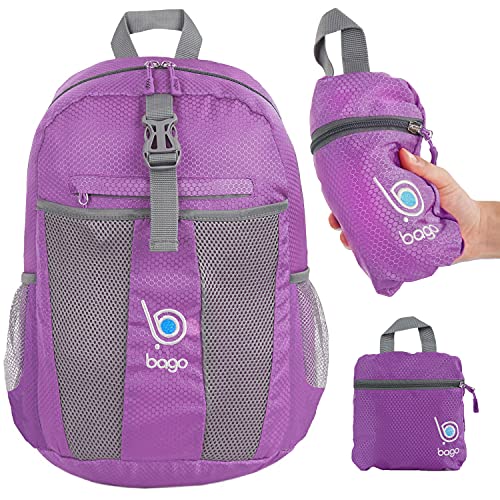 Bago Lightweight Small Hiking Backpack for Women and Men - 25L Travel Day Pack - Foldable Hiking Daypack Ultralight for Camping Outdoor Sports - Day Bag Packable Backpack for Travel (Purple) - Image 2