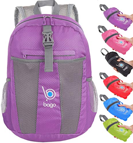 Bago Lightweight Small Hiking Backpack for Women and Men - 25L Travel Day Pack - Foldable Hiking Daypack Ultralight for Camping Outdoor Sports - Day Bag Packable Backpack for Travel (Purple) - Image 1