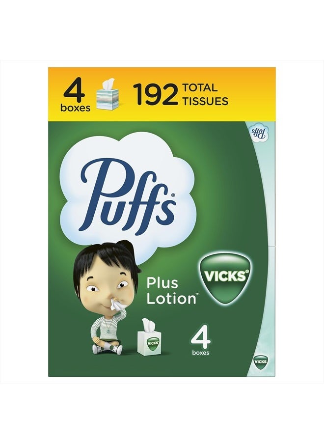 Puffs Plus Lotion with Vicks Facial Tissues, 4 Cubes, 48 Tissues per Box  - Image 1