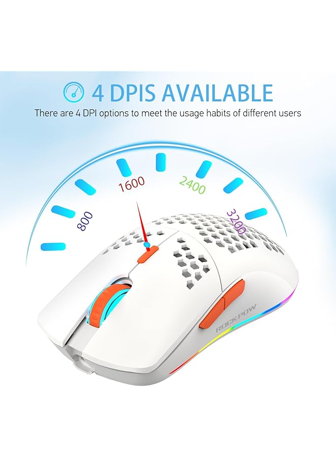 Rock Pow Wireless Gaming Mouse Honeycomb Ultralight 6 Programmable Buttons 4 Speed Adjustable Dpi Ergonomic Wireless Mouse Rgb Backlight Optical Sensor Rechargeable Gaming Mice Mouse For Laptop Computer Pc Mac - Image 3