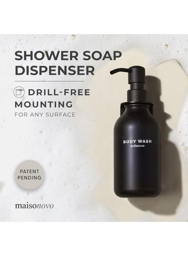 MaisoNovo Shampoo Dispenser for Shower Wall 3 Chamber - Drill Free Soap Dispenser Wall Mount with Waterproof Labels | 3 Black Plastic Bottles 3 Black Wall Mounts - Image 2
