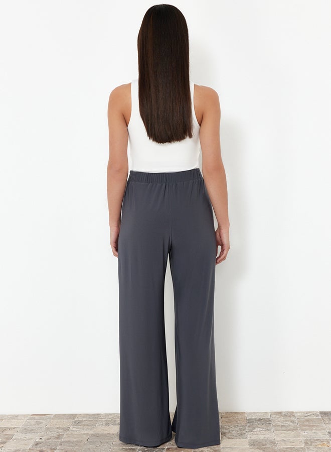 trendyol Anthracite Tie Detailed Slit Flexible Trousers TWOSS24PL00135 - Image 5