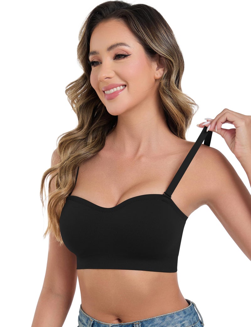 ANGOOL Strapless Bras for Women Wirefree Non-Slip Tube Top Invisible Bralette Seamless Padded Bandeau Bra, Black, S - Image 5