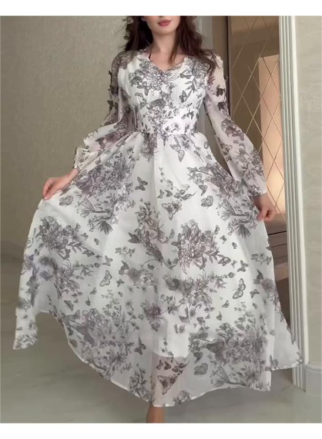 الفساتين الاحتفالية الطويلة الضيقة بالأسلوب الفرنسي عالية الخصر للصيف باللون الرمادي