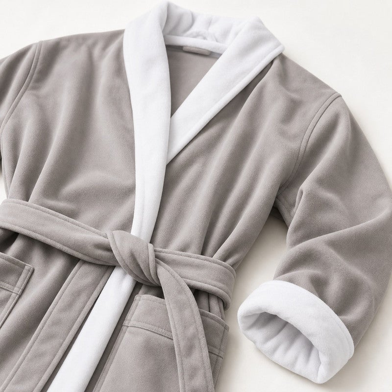 TM HOME Royal VIP Unisex Bathrobe, Microfiber Inner and Natural Cotton Satin-Finish Outer, Highly Absorbent, Premium Hotel Quality, Grey - Image 5