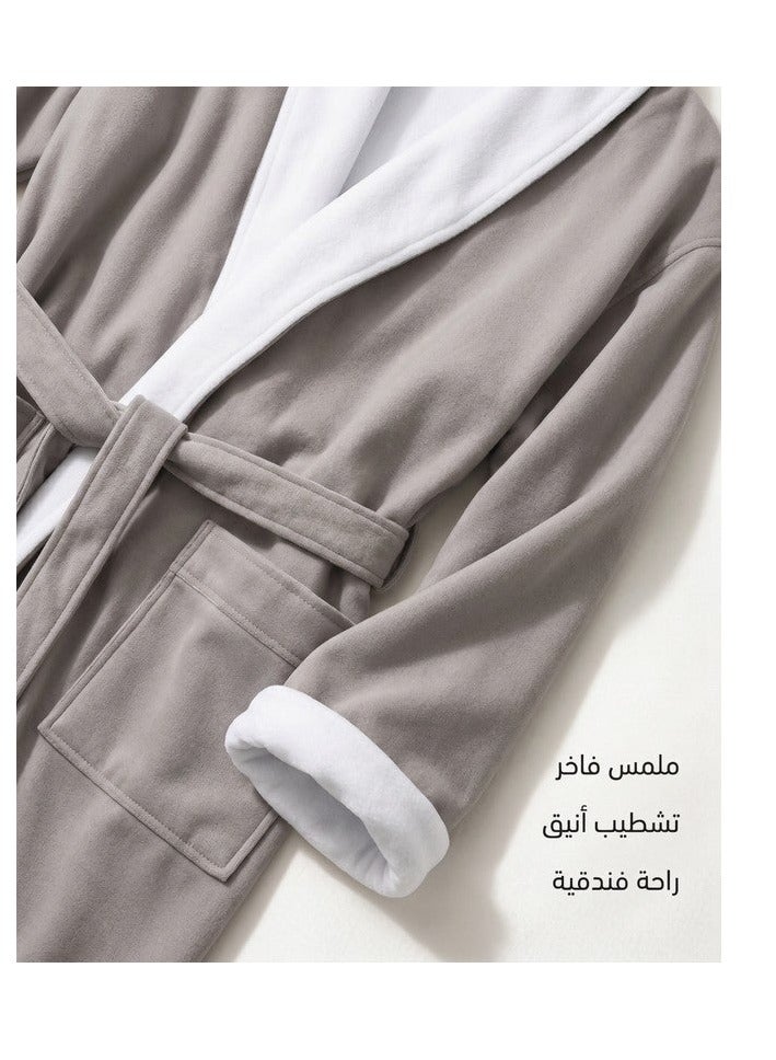 TM HOME Royal VIP Unisex Bathrobe, Microfiber Inner and Natural Cotton Satin-Finish Outer, Highly Absorbent, Premium Hotel Quality, Grey - Image 1