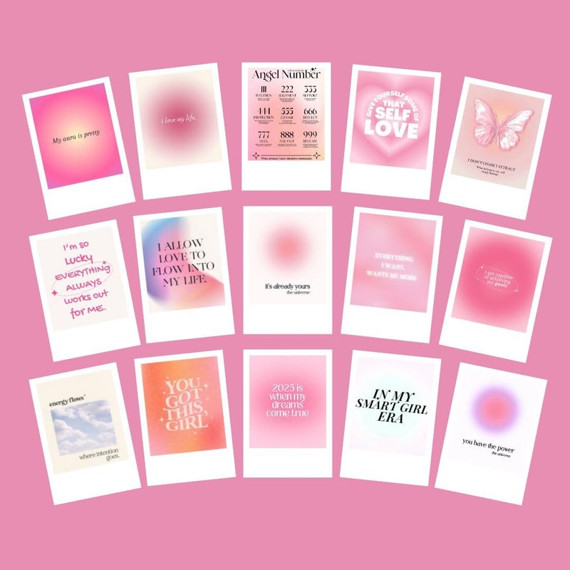 Funk You Manifestation Cards (Set of 15) Positive Affirmation Cards Posters (8 x 6 cm) | Vision board Supplies | Feel Good for Wall, Bedroom, Living room | Pink girly aesthetic Posters | Poster for Phone Accessories - Image 1