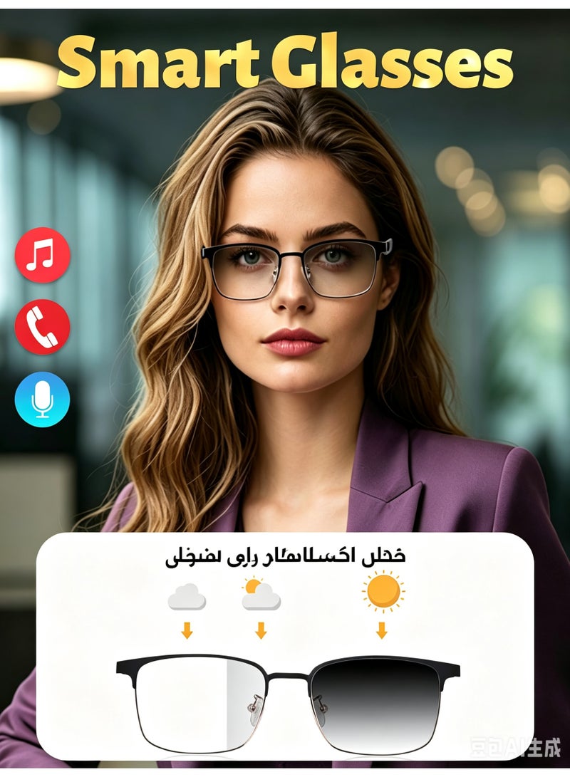 AI Bluetooth Smart Glasses for Men & Women with Open-Ear Speakers, IP65 Waterproof, Blue Light Blocking & UV Protection - Image 1