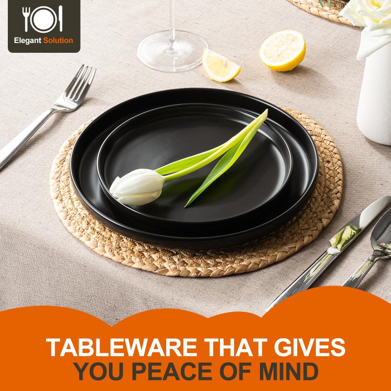 EWFEN Plates and Bowls Sets, 12 Pieces Ceramic Dinnerware Set for 4, Stoneware Dishware Dishes Set, Scratch Resistant Dishes Set, Dishwasher & Microwave Safe, Black - Image 2