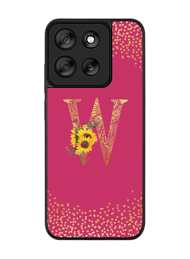 Stylizedd For Motorola Moto G56 Case,Slim fit Camera Protection, Shockproof Thin Phone cover  - Custom Floral Monogram - W ( Deep Pink ) - Image 1