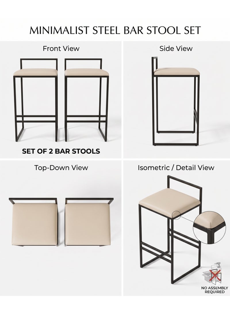 Mobellya Minimalist High Chair Set of 2 – 75 cm Seat Height – With Backrest and Cushioned Seat - Image 5
