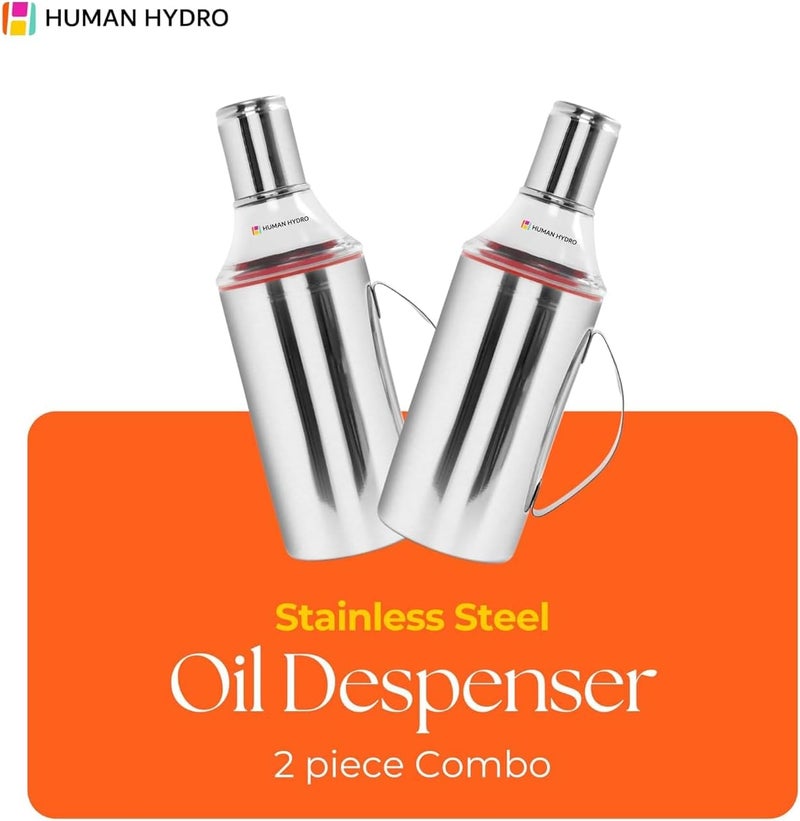 Human Hydro Stainless Steel Oil Dispenser 1L (Pack of 2) | Food-Grade SS, Drip-Free Spout, Leak-Proof Seal & Dust Cap | Controlled Pour Bottle for Oil, Vinegar & Dressing | Rust-Resistant, Easy Clean Experience optimized build - Image 2