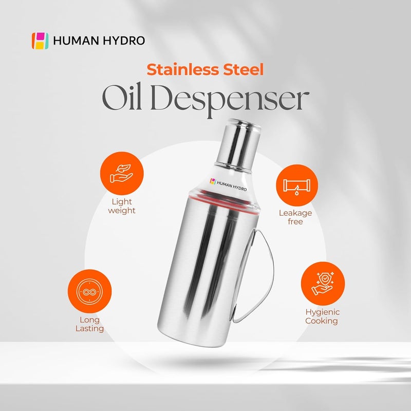 Human Hydro Stainless Steel Oil Dispenser 1L (Pack of 2) | Food-Grade SS, Drip-Free Spout, Leak-Proof Seal & Dust Cap | Controlled Pour Bottle for Oil, Vinegar & Dressing | Rust-Resistant, Easy Clean Experience optimized build - Image 4