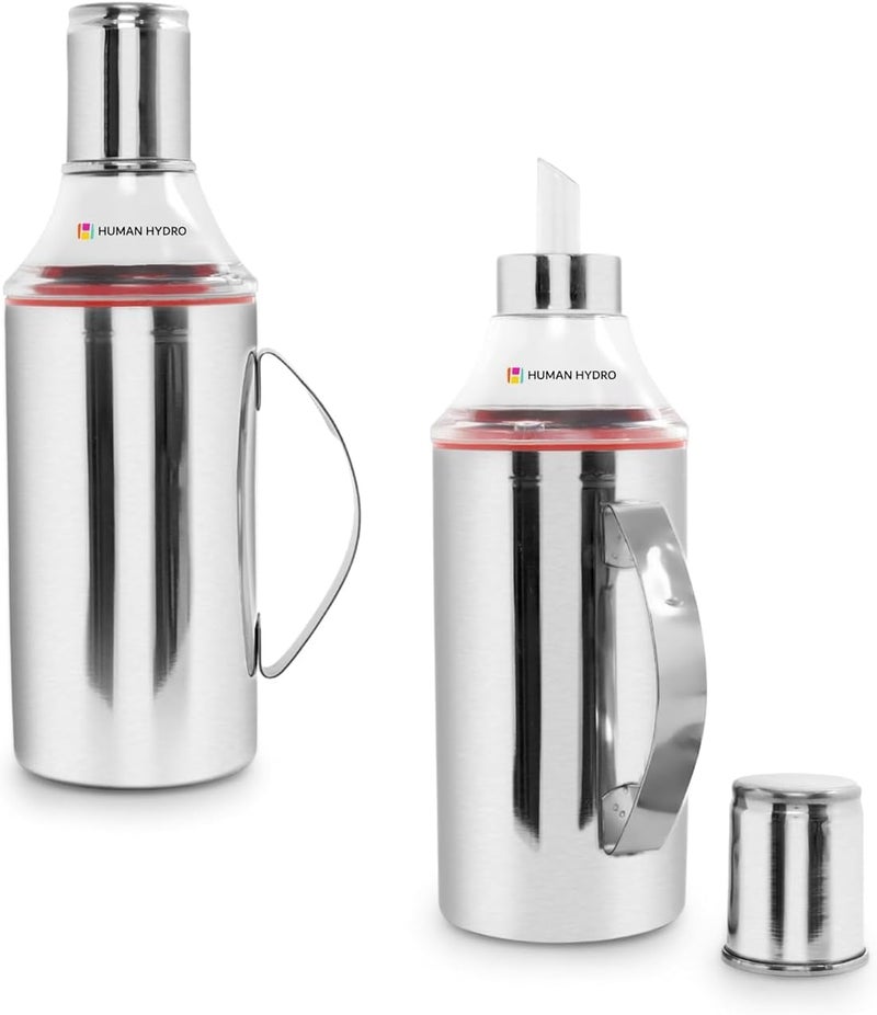 Human Hydro Stainless Steel Oil Dispenser 1L (Pack of 2) | Food-Grade SS, Drip-Free Spout, Leak-Proof Seal & Dust Cap | Controlled Pour Bottle for Oil, Vinegar & Dressing | Rust-Resistant, Easy Clean Experience optimized build - Image 1