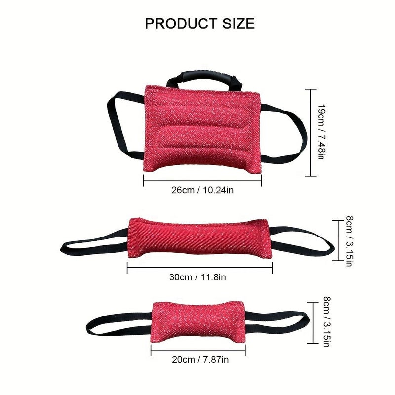 Red And White Dog Bite Training Pillow Set With Dual Handles And Tug Toy - Image 2