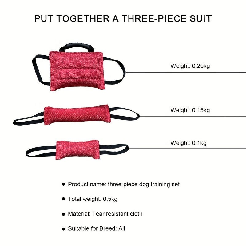 Red And White Dog Bite Training Pillow Set With Dual Handles And Tug Toy - Image 4