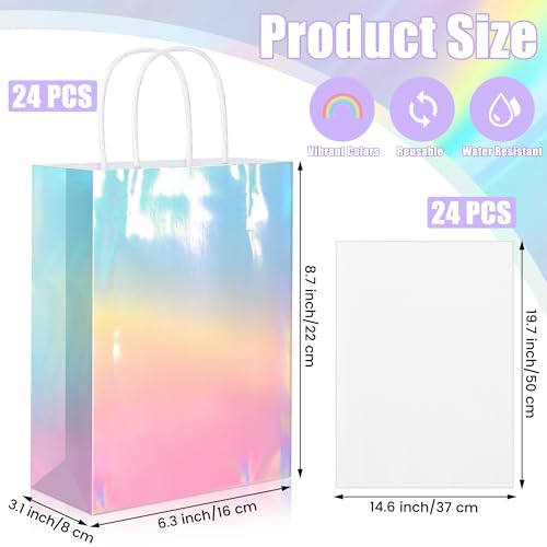 MIMIND 24 Pack Iridescent Paper Gift Bags with Handles Holographic Party Favor Bags with Tissue Paper 8.7 x 6.3 x 3.1 Inch Glitter Gradient Pink and Blue Goodie Candy Bag for Wedding Birthday Parties - Image 2