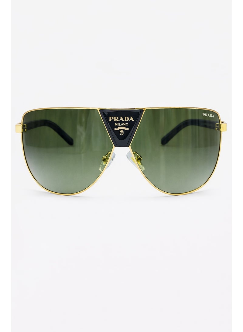 برادا نظارة شمسية برادا ميلانو بتصميم طيار بإطار ذهبي وعدسات خضراء متدرجة - Image 1