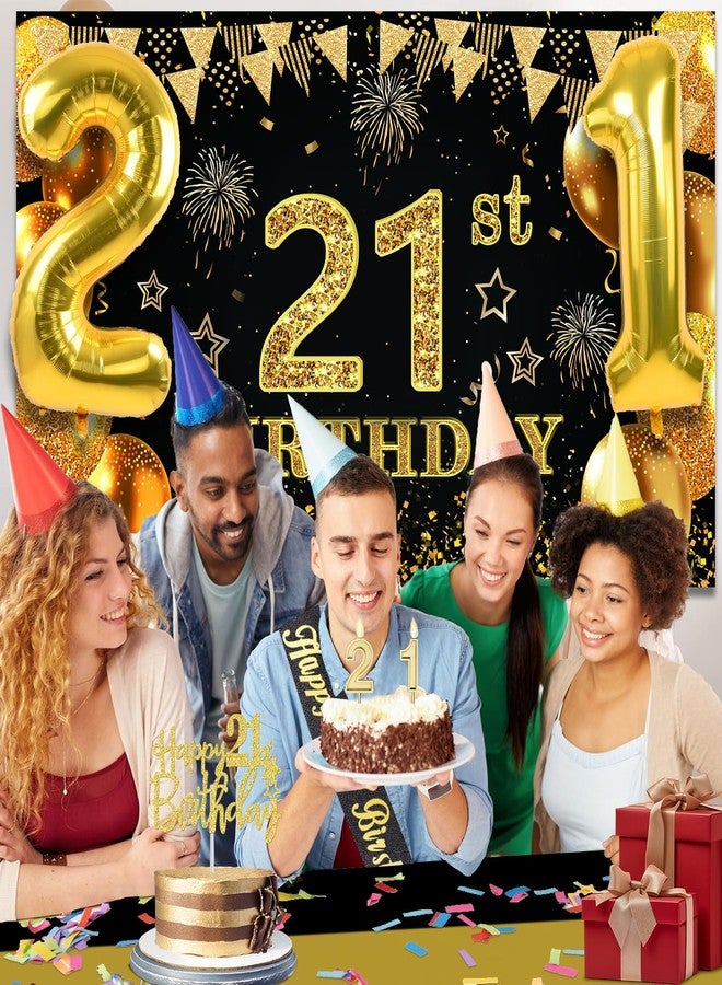 YeohJoy 21st Birthday Decorations for Him Her with 21st Birthday Banner, Black and Gold Table Cloth, 21 Number Balloons, 21st Birthday Sash, 21st Birthday Cake Topper and 21st Birthday Candles - Image 4