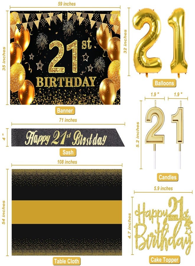 YeohJoy 21st Birthday Decorations for Him Her with 21st Birthday Banner, Black and Gold Table Cloth, 21 Number Balloons, 21st Birthday Sash, 21st Birthday Cake Topper and 21st Birthday Candles - Image 3