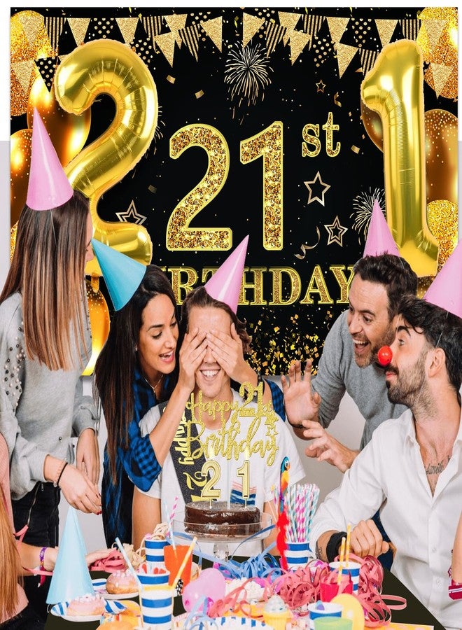 YeohJoy 21st Birthday Decorations for Him Her with 21st Birthday Banner, Black and Gold Table Cloth, 21 Number Balloons, 21st Birthday Sash, 21st Birthday Cake Topper and 21st Birthday Candles - Image 2