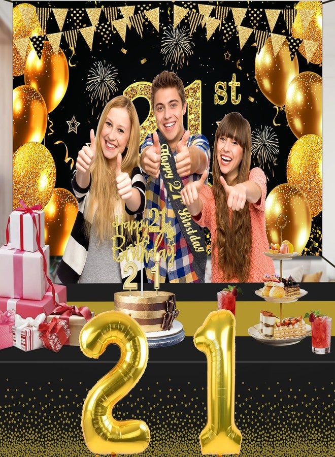 YeohJoy 21st Birthday Decorations for Him Her with 21st Birthday Banner, Black and Gold Table Cloth, 21 Number Balloons, 21st Birthday Sash, 21st Birthday Cake Topper and 21st Birthday Candles - Image 5