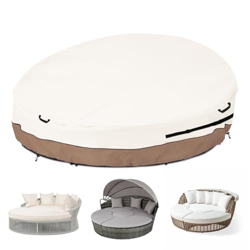 Krismile Heavy Duty 600D Waterproof Outdoor Daybed Cover for 75 Round Patio Sofa UVResistant AllWeather Protection Furniture Cover with Air Vent Fits 75 Dia x 3516 H Beige - Image 1