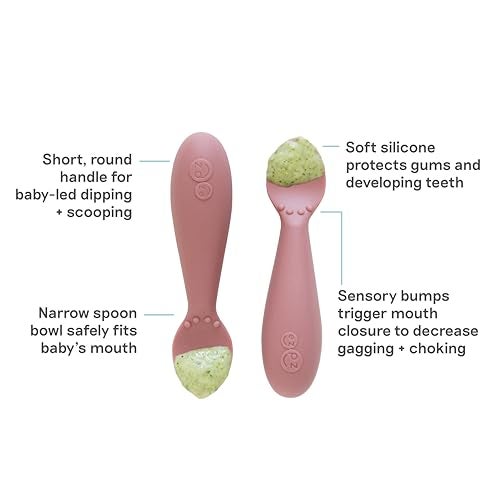 ezpz Tiny Spoon (2 Pack in Blush) - 6 Months+ - 100% Silicone Spoon for Baby Led Weaning + Purees - Designed by a Pediatric Feeding Specialist - Shower Essentials & Gifts - Image 2