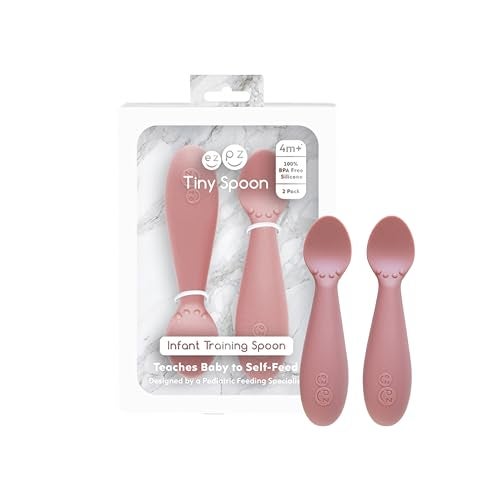 ezpz Tiny Spoon (2 Pack in Blush) - 6 Months+ - 100% Silicone Spoon for Baby Led Weaning + Purees - Designed by a Pediatric Feeding Specialist - Shower Essentials & Gifts - Image 1