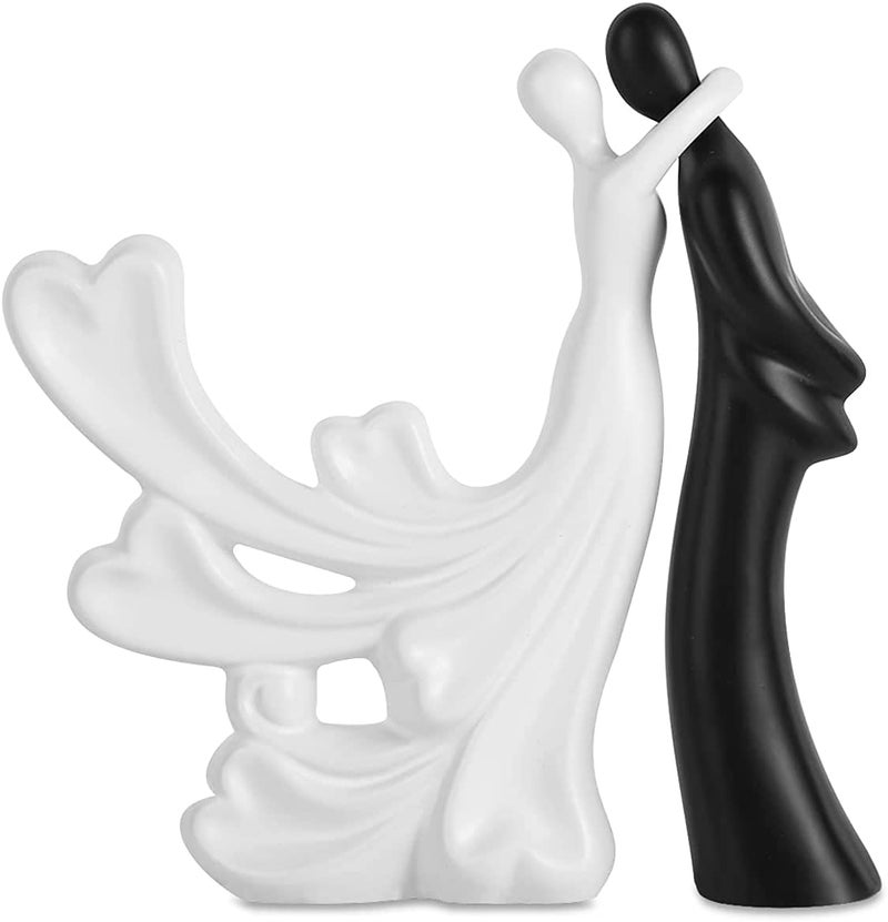 LADROX Passionate Lover Hugging Couple Figure Beautiful Home Decor Set of 2 White BlackBrass Love - Image 1