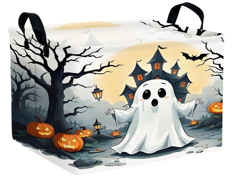 BOOHIT Large Halloween Themed Candy Gift Boo Basket for Kids Baby Personalized Adults Storage Bin Fall DecorTerror Spooky Pumpkin - Image 2