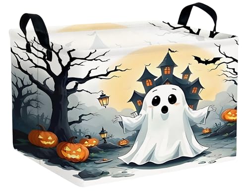 BOOHIT Large Halloween Themed Candy Gift Boo Basket for Kids Baby Personalized Adults Storage Bin Fall DecorTerror Spooky Pumpkin - Image 1