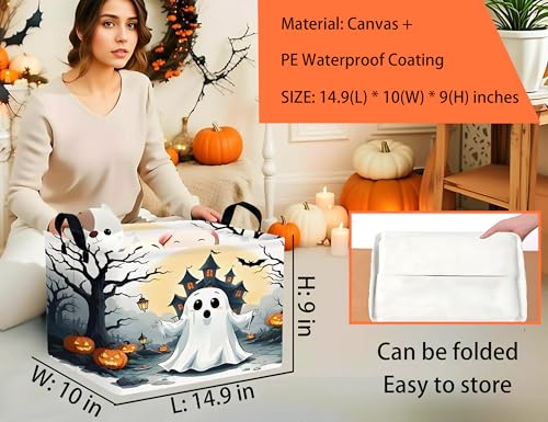BOOHIT Large Halloween Themed Candy Gift Boo Basket for Kids Baby Personalized Adults Storage Bin Fall DecorTerror Spooky Pumpkin - Image 3