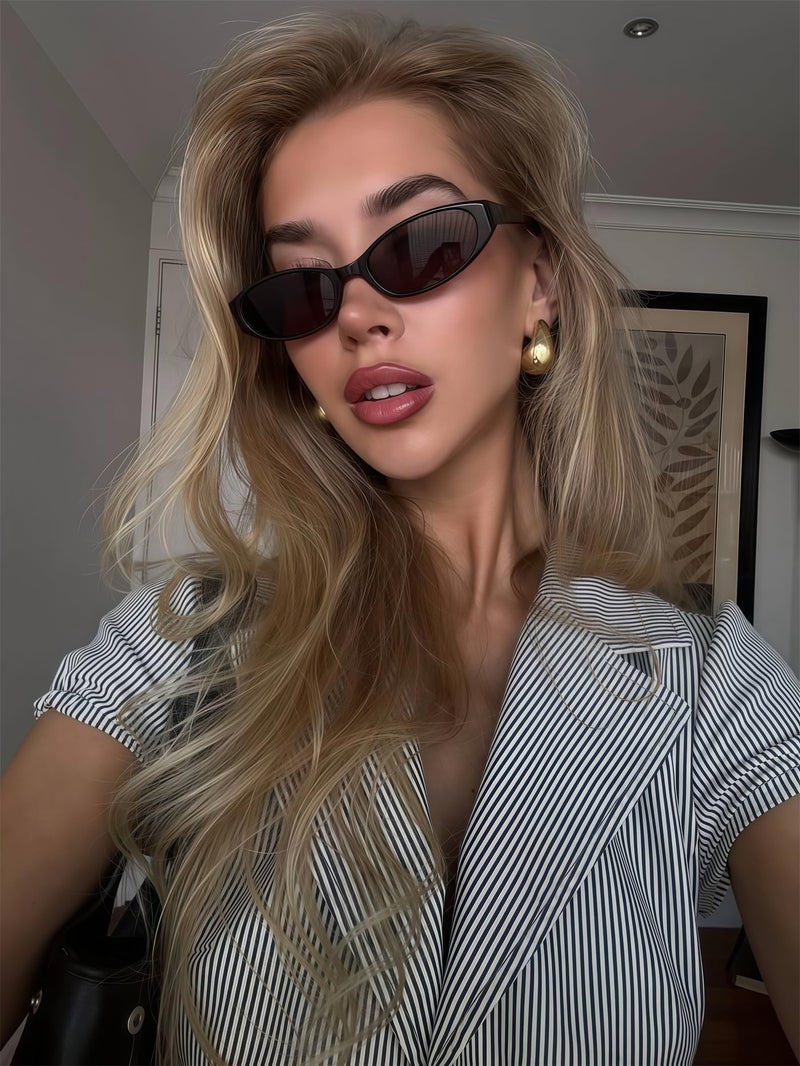 GUVIVI Retro Oval Sunglasses for Women 2026 90s Small Chic Cat Eye Sun Glasses Sunnies Lightweight Shades - Image 3